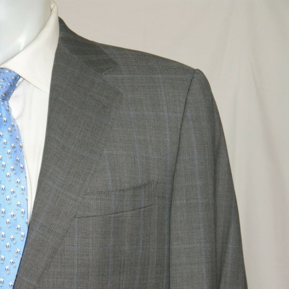 Canali Brown Label Gray Plaid Two Button Suit Jacket 40L